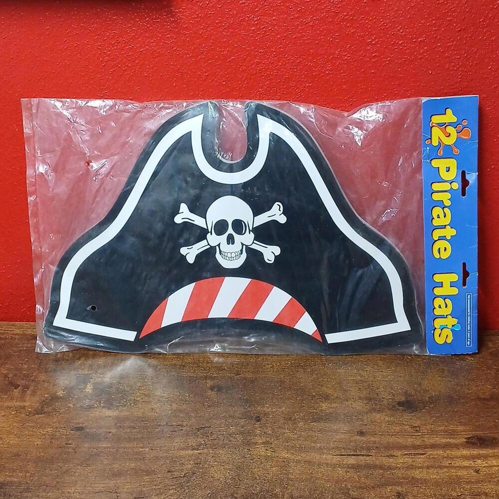 Pack of 12 Cardboard Pirate Skull & Crossbones Hats, For Pretend - Party - Fun
